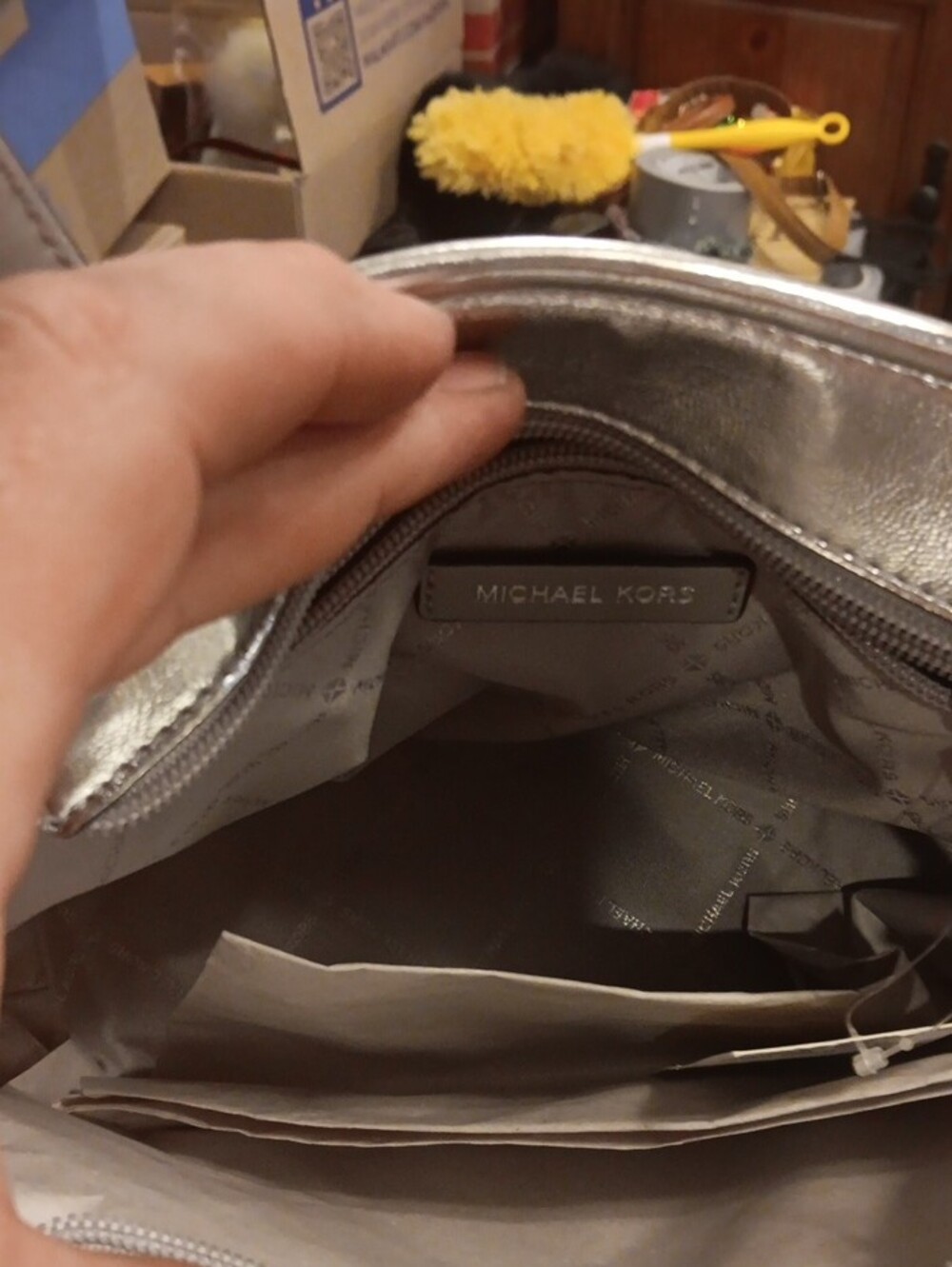 Michael Kors Jet Set Travel Extra-Small Metallic Top-Zip Tote Silver NWT - Picture 5 of 7